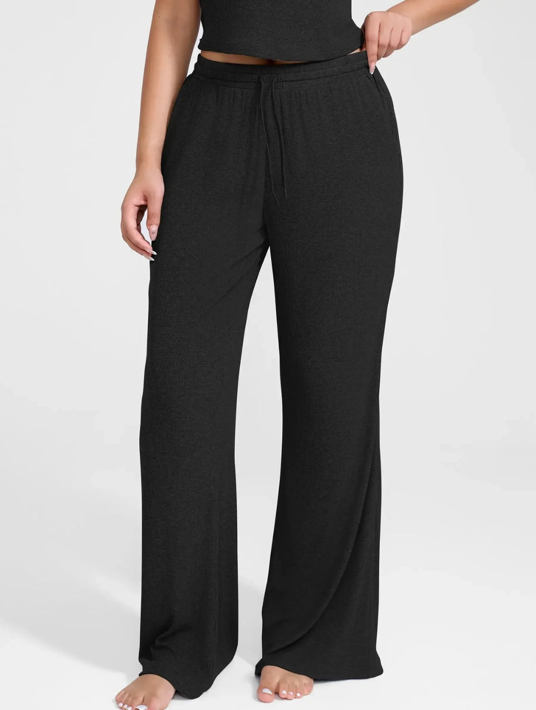 Wide Leg Ribbed Lounge Pants - HeyShape