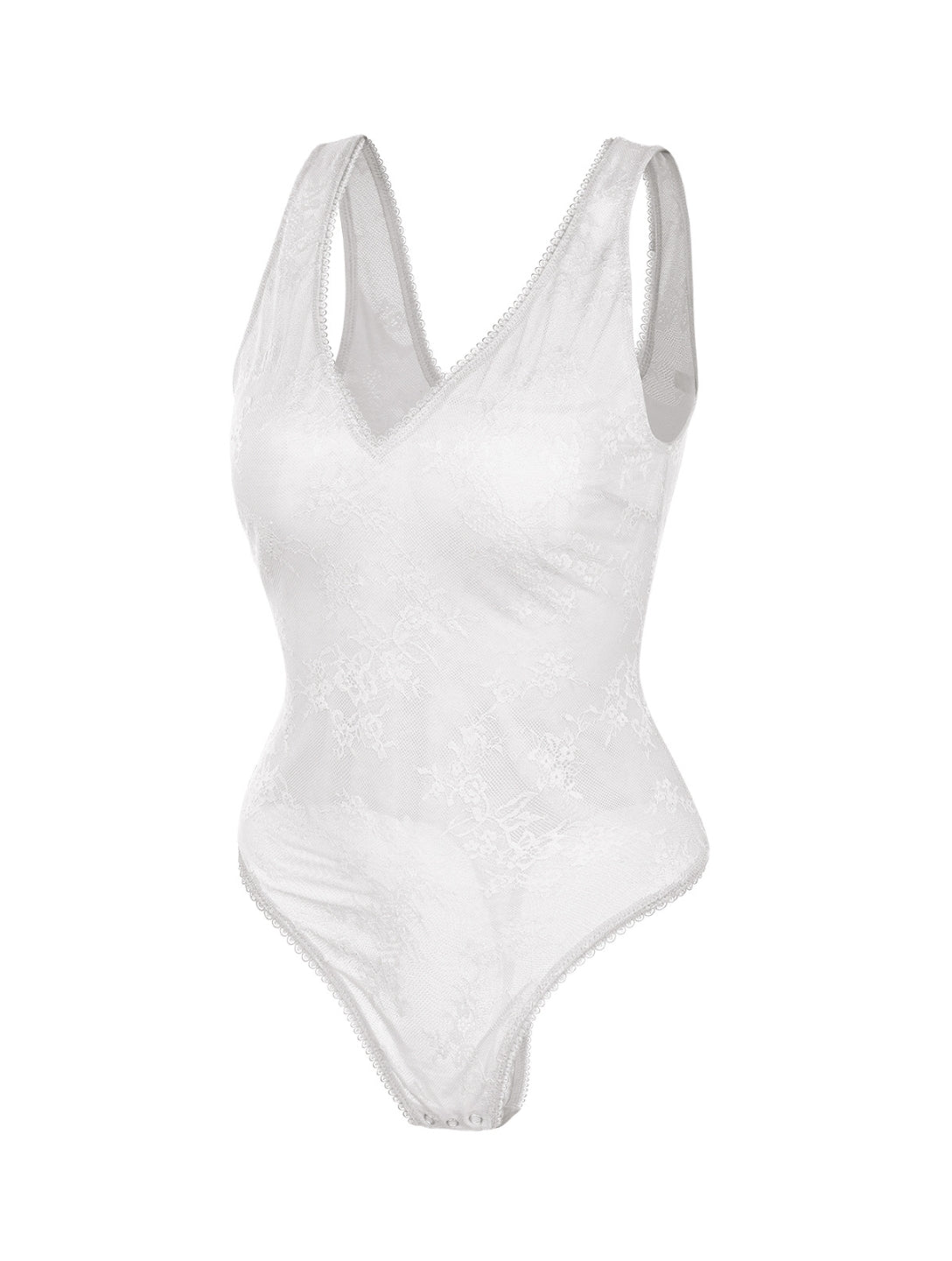 V-Neck Laced Thong Bodysuit - HeyShape