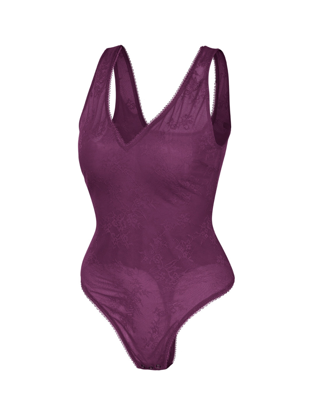 V-Neck Laced Thong Bodysuit - HeyShape