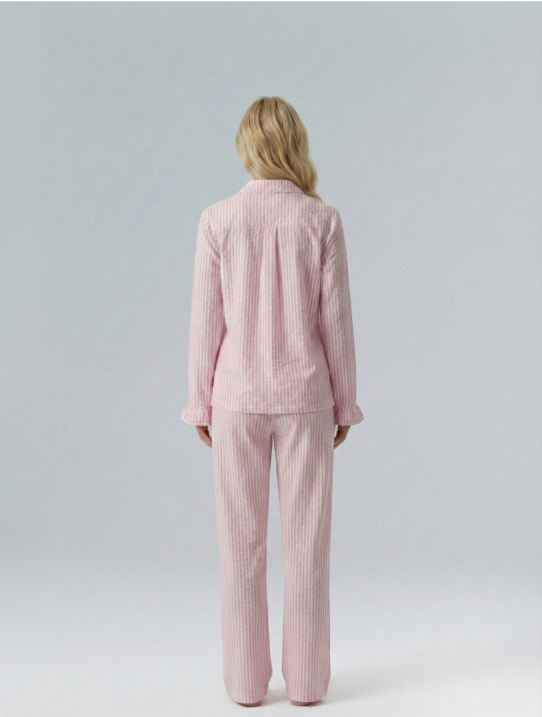 Cotton Stripe Pajama Set with Ruffle Sleeve