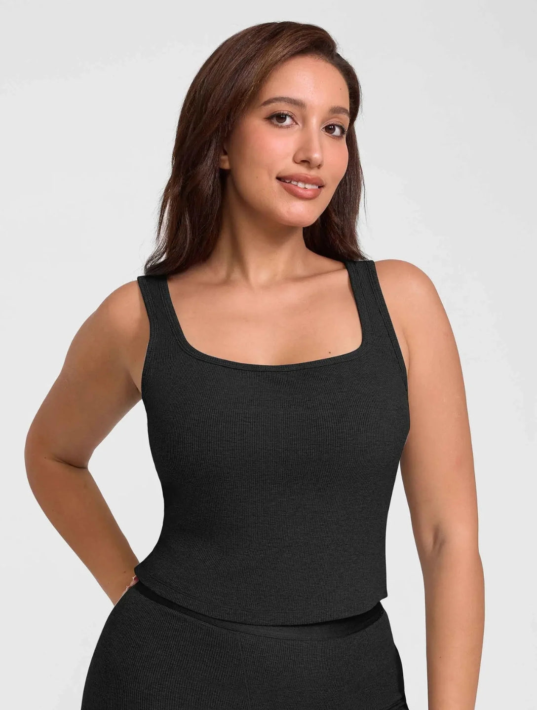Square Neck Ribbed Tank - HeyShape