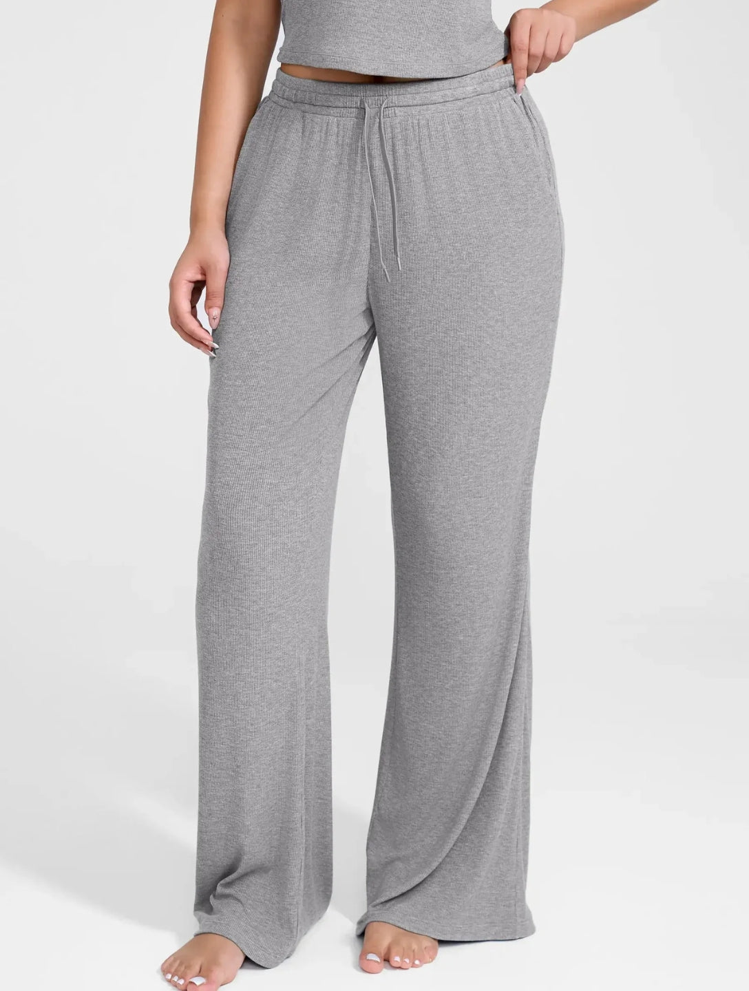 Wide Leg Ribbed Lounge Pants - HeyShape