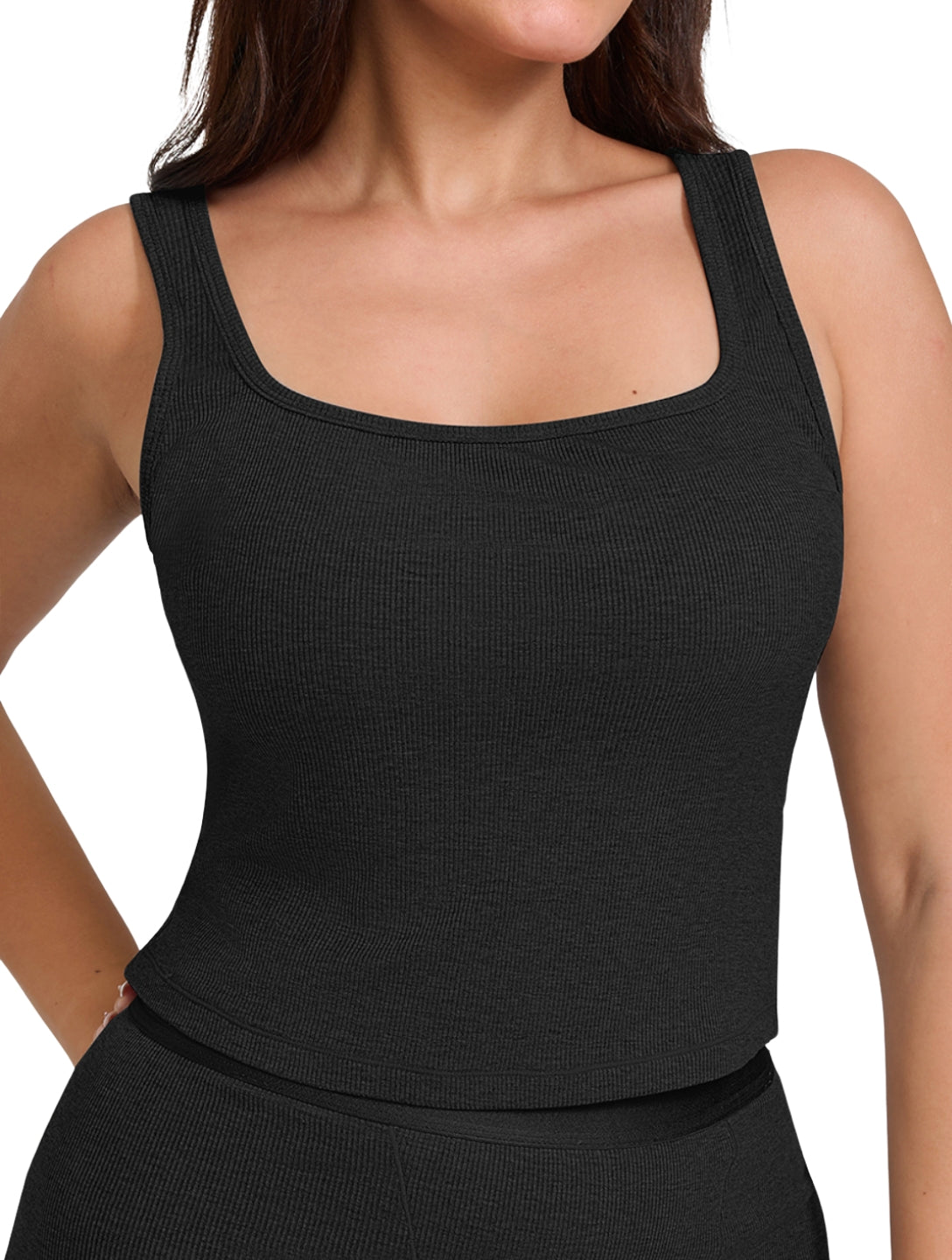 Square Neck Ribbed Tank - HeyShape