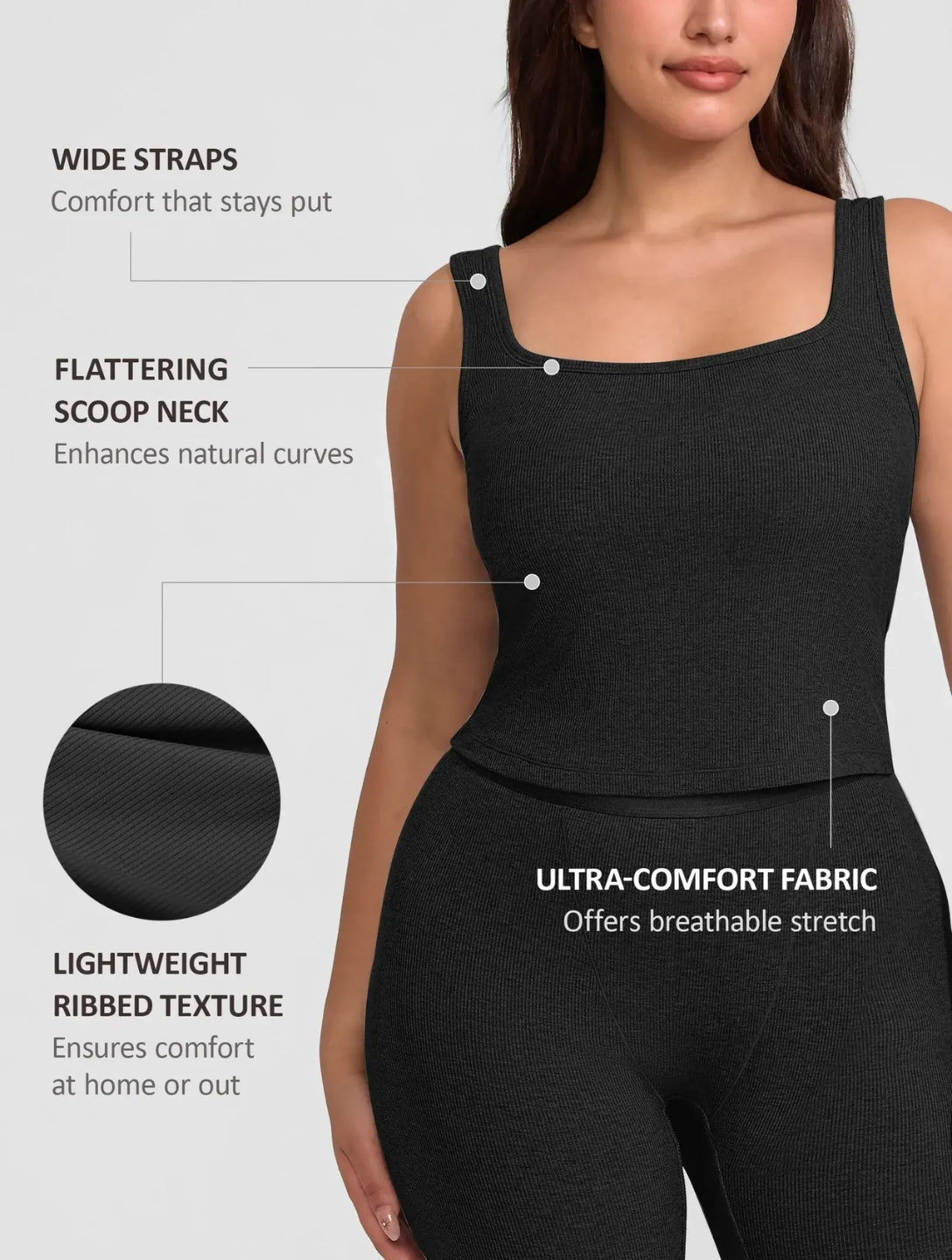 Square Neck Ribbed Tank - HeyShape