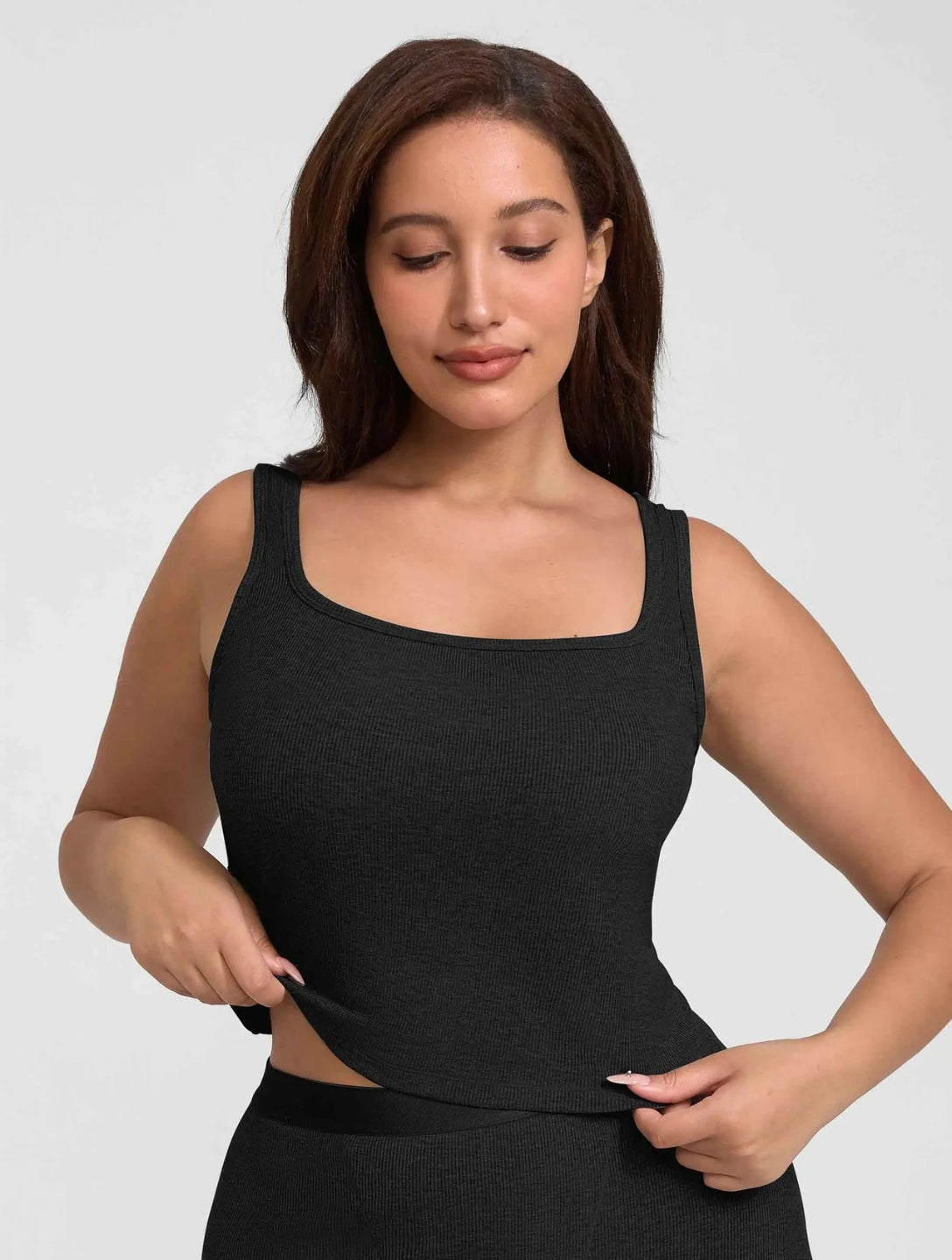 Square Neck Ribbed Tank - HeyShape