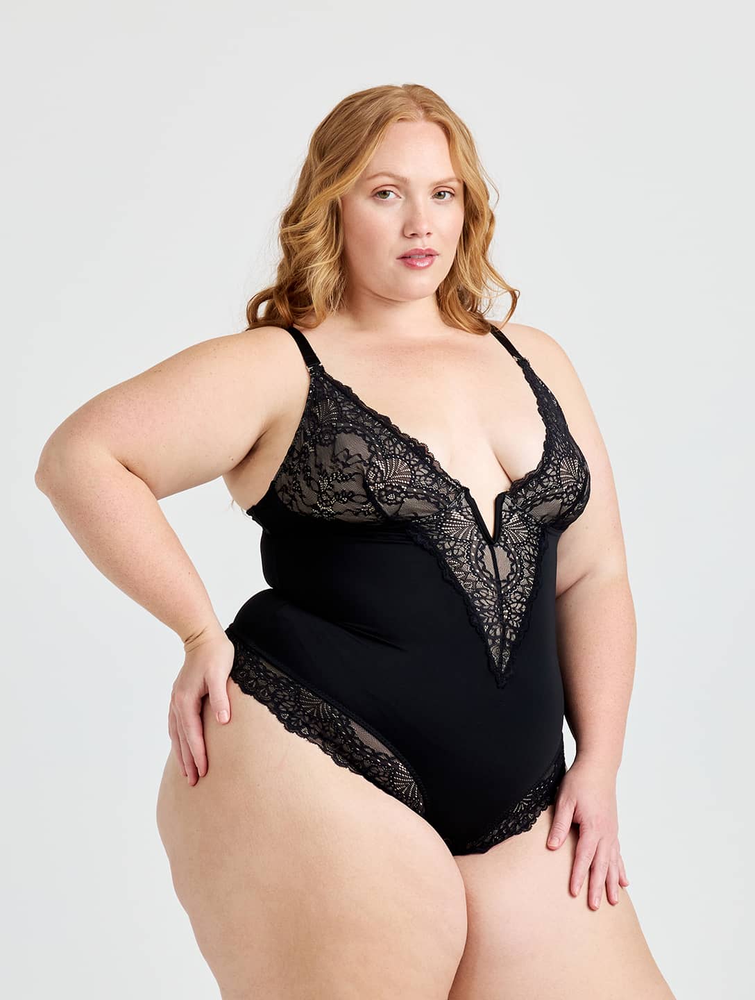 V-Neck Half Laced Bodysuit - HeyShape