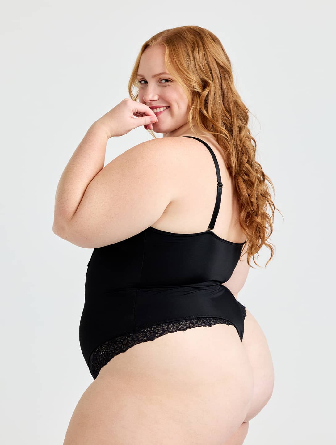 V-Neck Half Laced Bodysuit - HeyShape