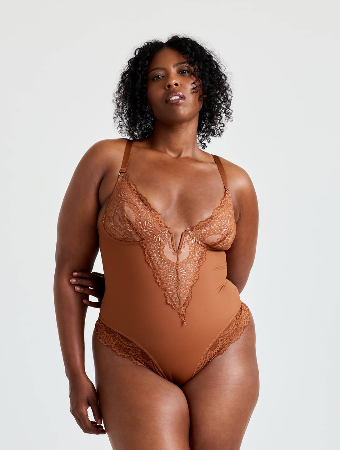 V-Neck Half Laced Bodysuit - HeyShape