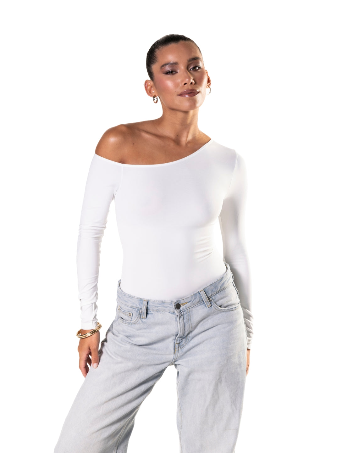 One Shoulder Long Sleeve Thong Bodysuit - HeyShape