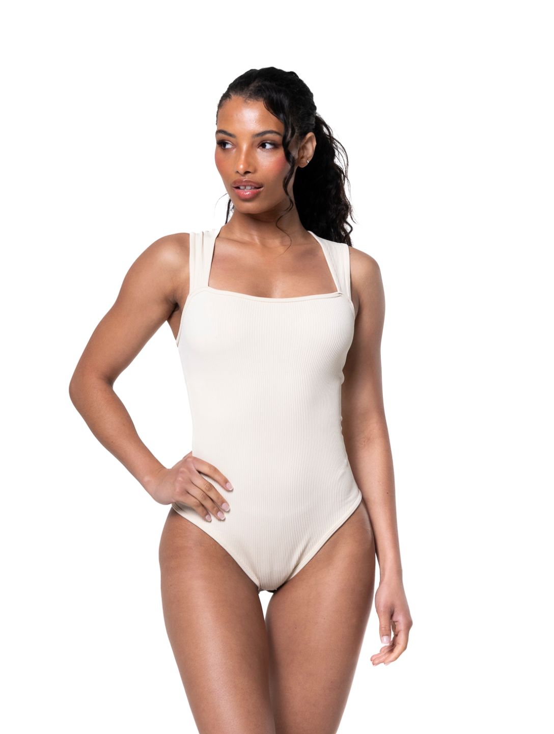 Ribbed Square Neck Shapewear Bodysuit - HeyShape