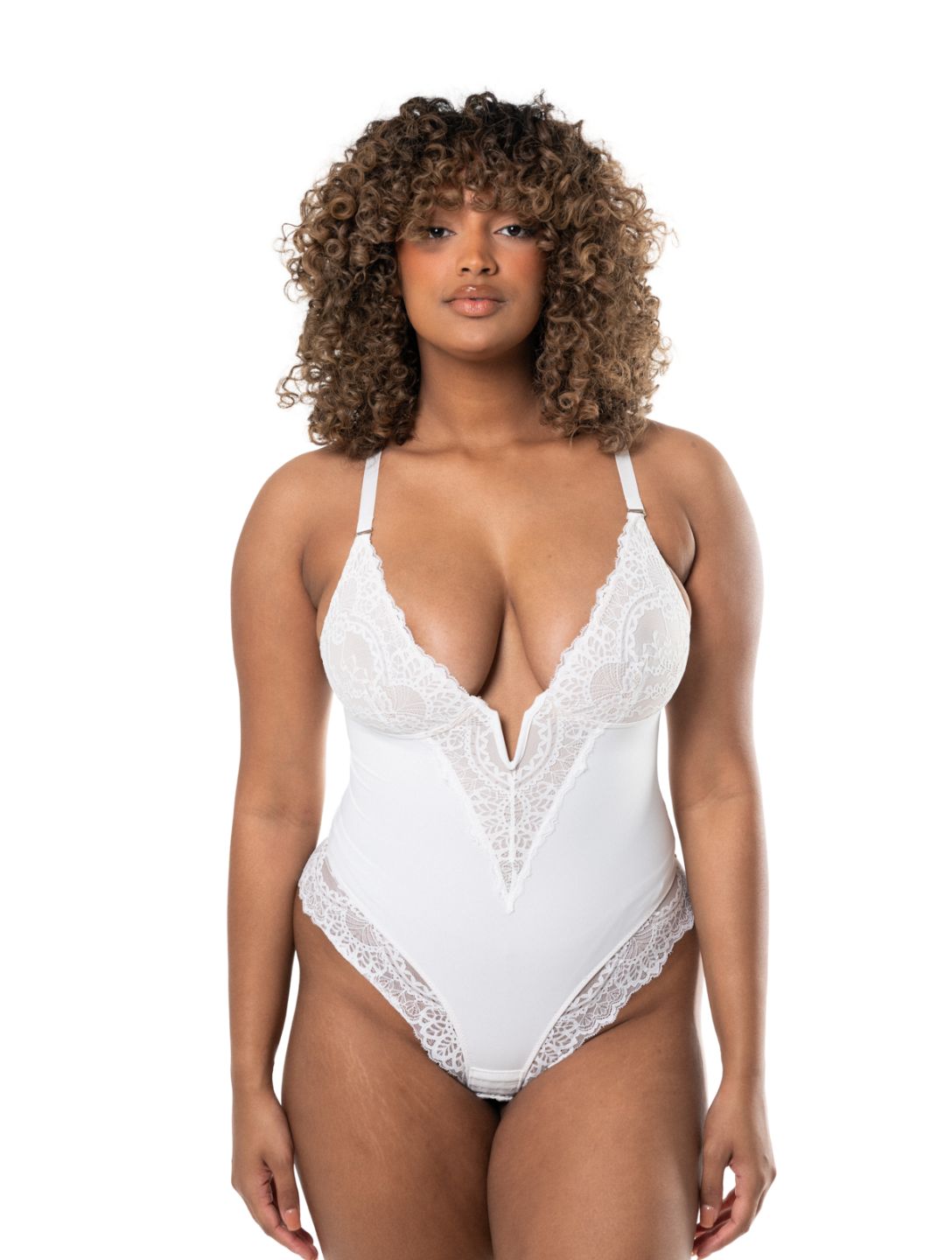 V-Neck Half Laced Bodysuit - HeyShape