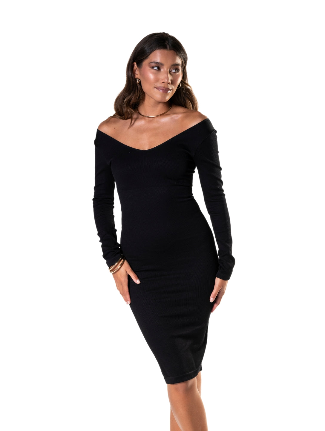 V-Neck Long Sleeve Dress - HeyShape