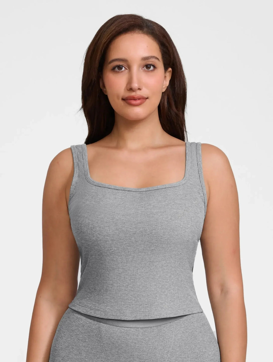Square Neck Ribbed Tank - HeyShape