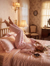 Cotton Stripe Pajama Set with Ruffle Sleeve