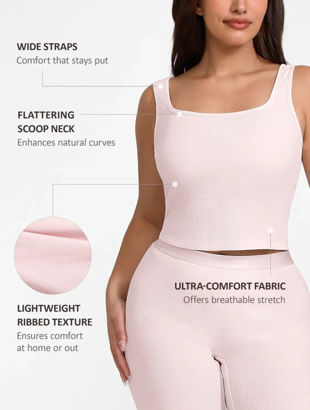 Square Neck Ribbed Tank - HeyShape