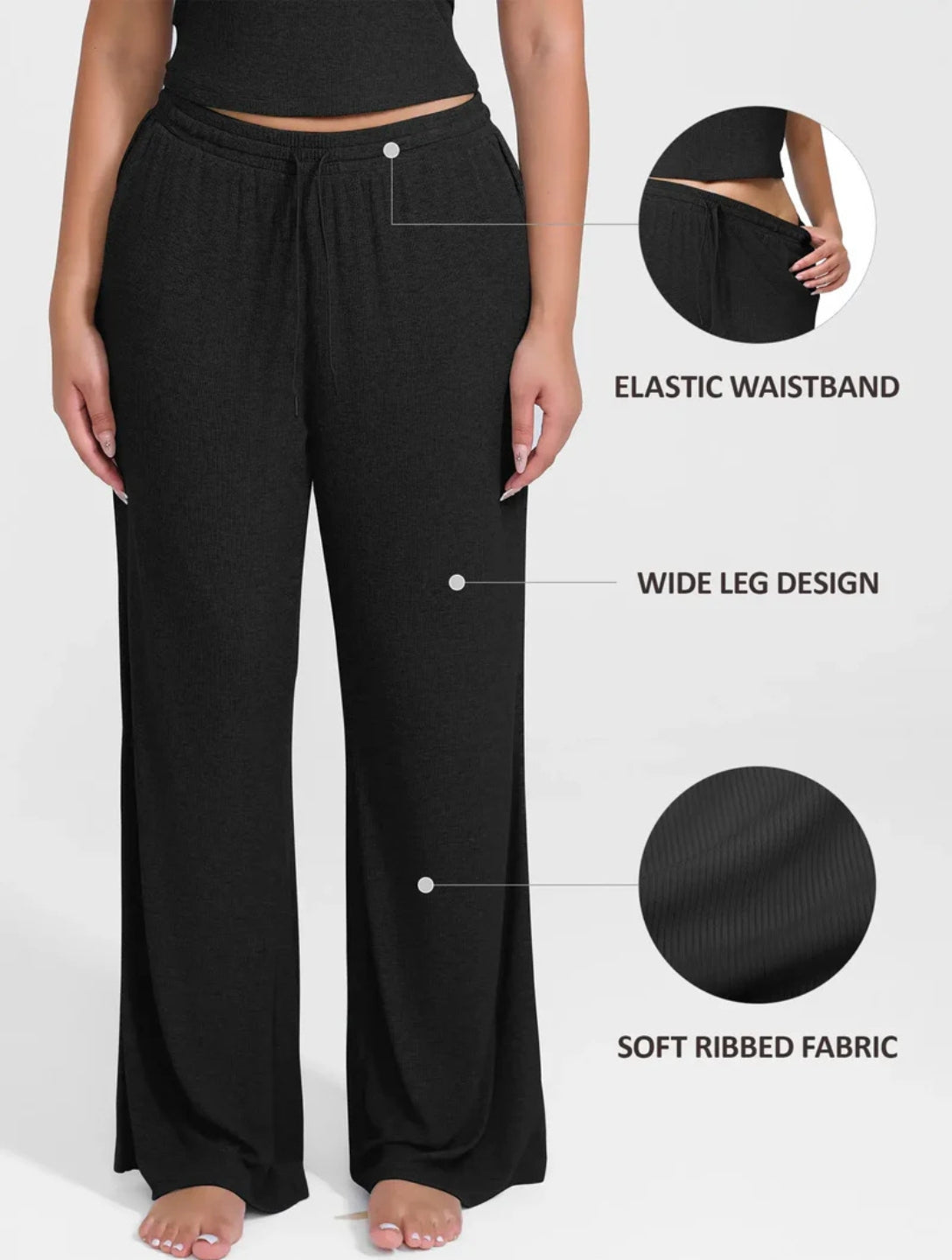 Wide Leg Ribbed Lounge Pants - HeyShape