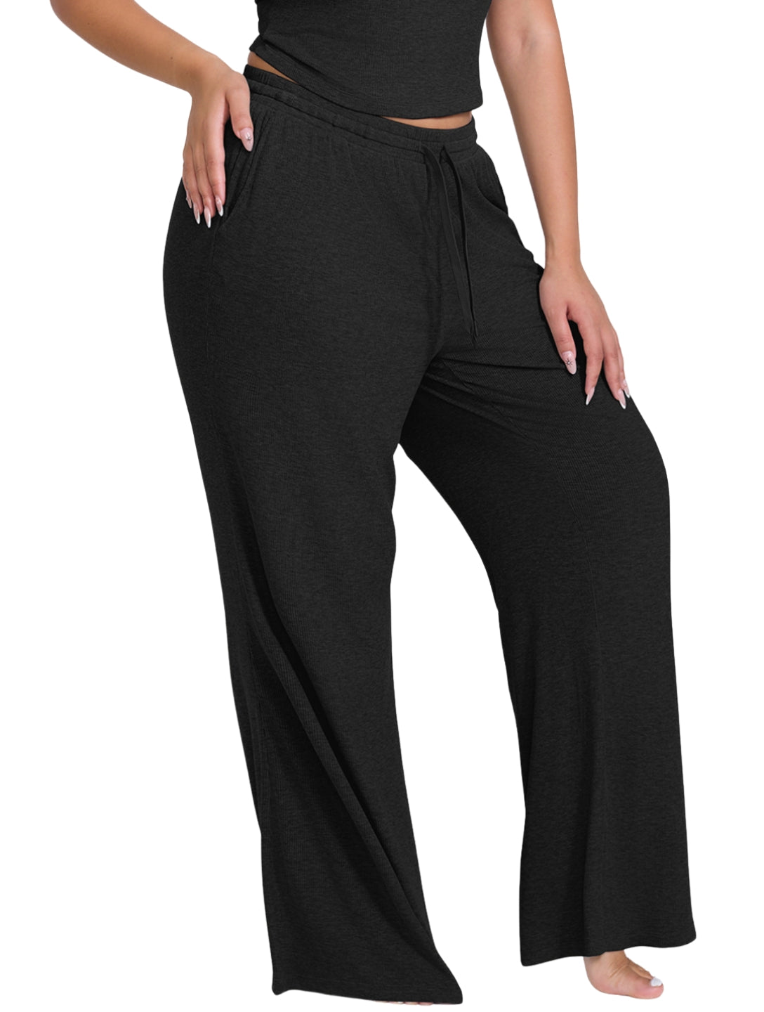 Wide Leg Ribbed Lounge Pants - HeyShape