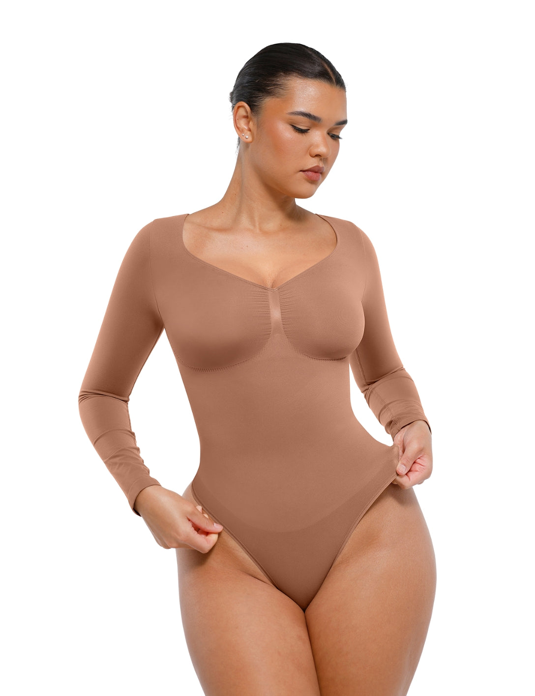 Long Sleeve Ruched Bodysuit - HeyShape