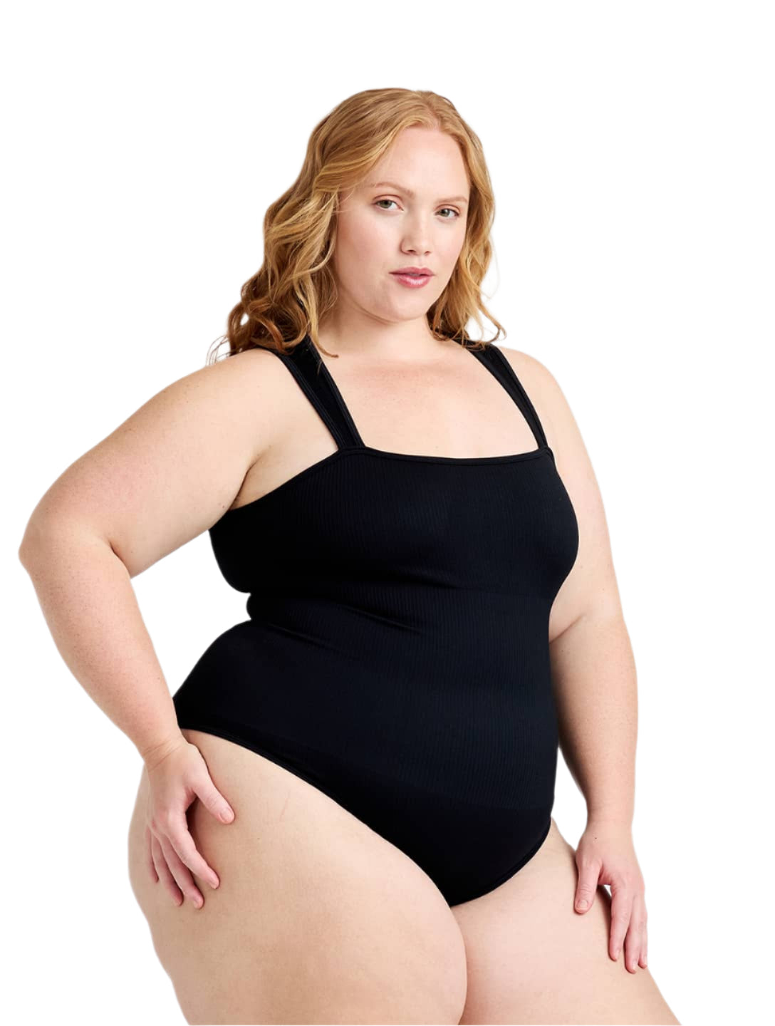 Ribbed Square Neck Shapewear Bodysuit - HeyShape