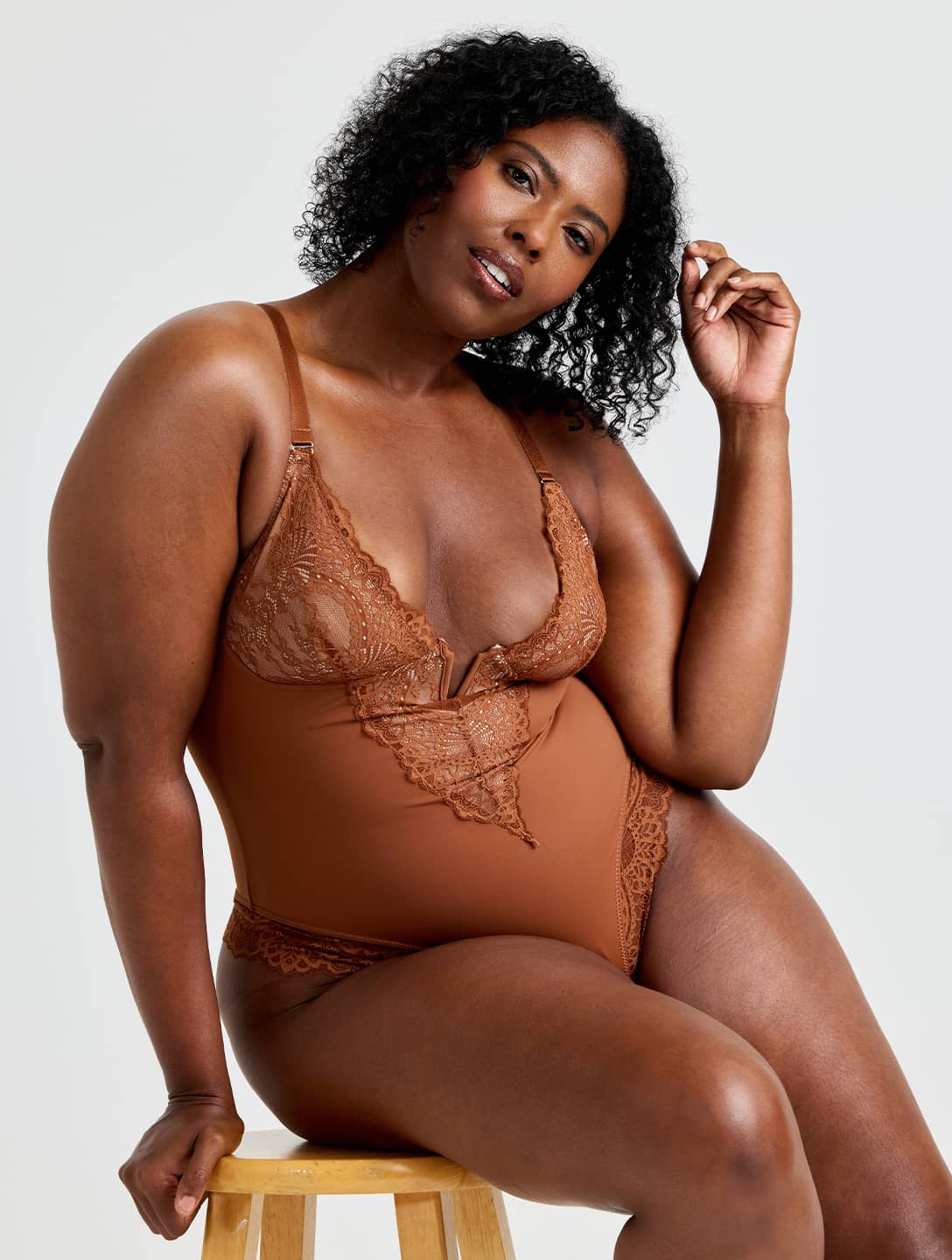V-Neck Half Laced Bodysuit - HeyShape