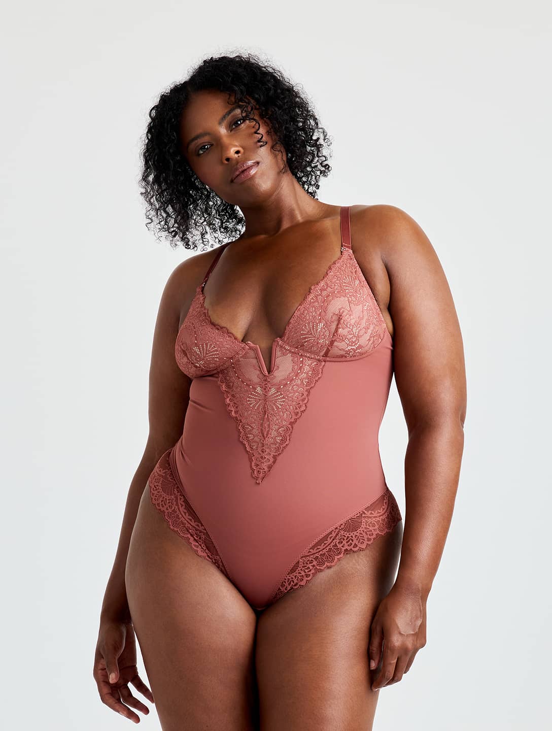 V-Neck Half Laced Bodysuit - HeyShape