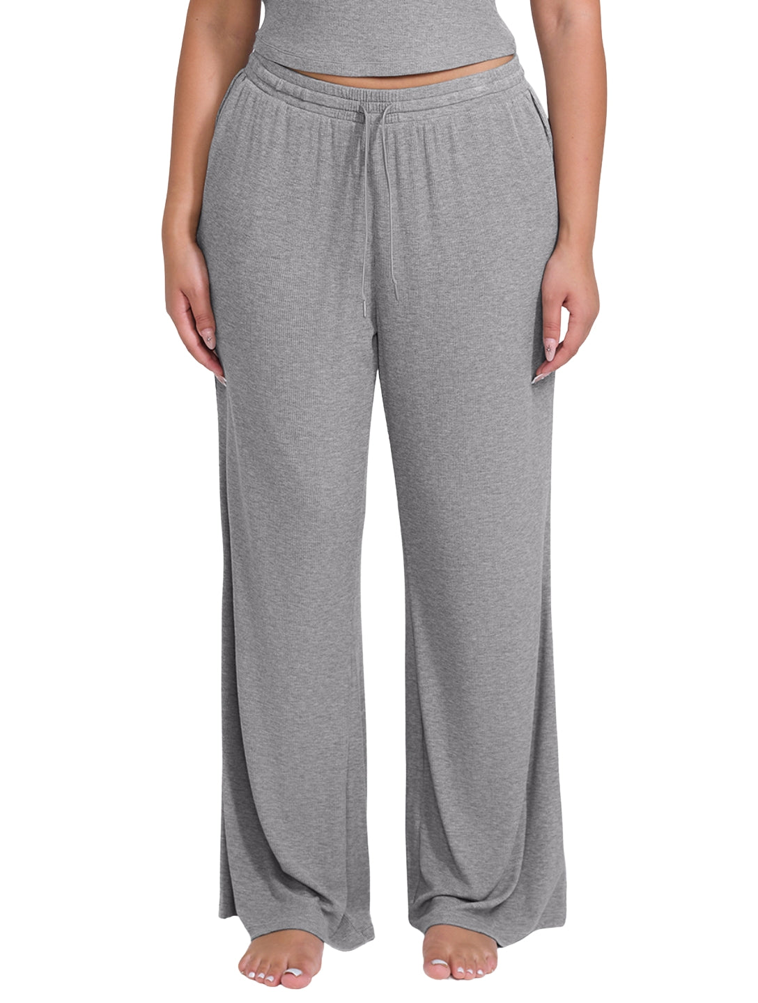 Wide Leg Ribbed Lounge Pants - HeyShape