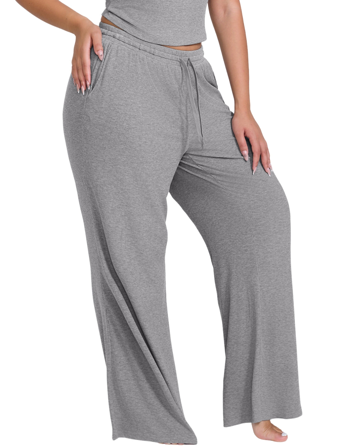 Wide Leg Ribbed Lounge Pants - HeyShape